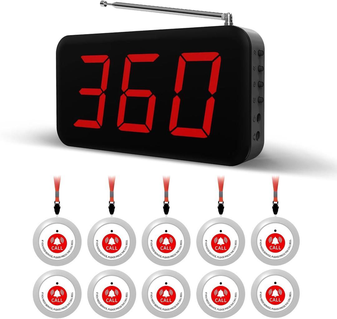 Caregiver Pager Wireless Call Button,Wireless Calling System for Elderly at Home,10 Waterproof Panic Button and 1 Display Receiver,Nurse Call System 2000ft for Nurses Station Clinic Hospital
