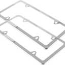 Fashion 4 Holes Slim Polish Mirror License Plate Frames,Stainless Steel License Plate Cover,Weather Proof License Plate Holder(4 Holes Super Slim Silver,2PCS)