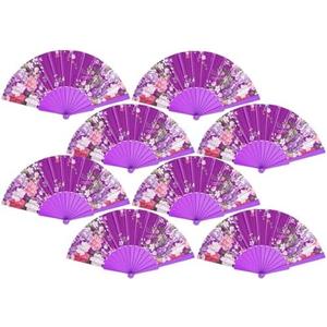 QIRMIZI 11 PCs Handheld Folding Fans Hand Floral Fan – Perfect for Church,Tea Party, Weddings, Props, Cosplay, Dance, Decoration, Performance and Gifts, Purple