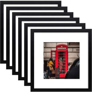 12x12 Picture Frame Set of 6, Display Pictures 8x8 with Mat or 12x12 Without Mat for Wall Mounting,Black