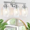 Bathroom Light Fixtures Chrome Vanity Light, Silver 3 Light Modern Wall Sconces Lighting Bathroom Lights with Clear Glass Shades, Bath Wall Lights Wall Lamp for Mirror, Kitchen Living Room Hallway