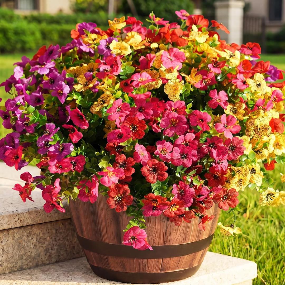 Artificial Flowers for Outdoor, 16 Bundles UV Resistant Fake Silk Flowers Mix Daisy, Realistic Faux Plants for Outside Indoor Porch Patio Window Box Planter Home Decor (Purple Pink Yellow Red)
