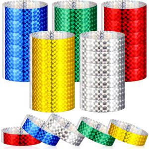 500 Pack Holographic Party Wristbands Assorted Colores Buckle Wristbands for Events Paper Bracelets Club Party(Gold, Red, Silver, Blue, Green)