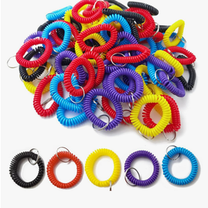 GXXMEI 100PCS Multicolor Plastic Stretchable Spiral Bracelet Wrist Coil Key Chains, Wrist Band Key Ring Chain for Office, Workshop, Shopping Mall, Sauna, Outdoor Sport