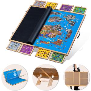 Lavievert 2000 Piece Tilting & Foldable Puzzle Board with 8 Drawers & Cover, Portable Wooden Puzzle Plateau with Handle, Adjustable Jigsaw Puzzle Table with Easel/Stand & Non-Slip Tabletop for Adults
