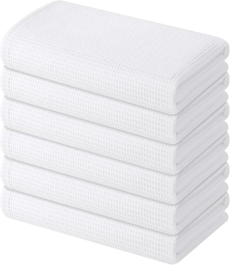 Homaxy 100% Cotton Waffle Weave Kitchen Towels - 6 Pack Soft and Absorbent Dish Towels - 16 x 26 Inches Quick Dry Hand Towels - White