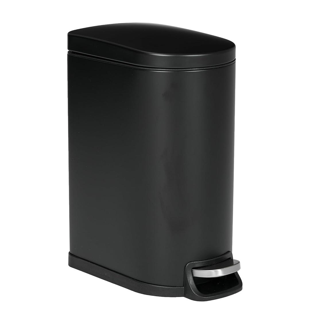 Anti-Slip Trash Can with Liner Lock System - Stainless Steel Kitchen Bin, Soft Close Lid & Fingerprint Proof - Perfect for Kitchens, Laundry Rooms (Black, 10L/12.40" L  7.32" W  15.35" H)