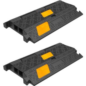 2 Pack 17 Inch Heavy-Duty Cable Ramp Cord Protector 2 Channel 20000lbs Load Capacity Traffic Speed Bump with 3 Yellow Reflective Stripes for Outdoor and Indoor Use