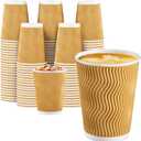 SIUQ Coffee Cups 12 oz 150 Pack, Insulated Ripple Wall Paper Coffee Cups 12 oz, Disposable Coffee Cups, Hot Beverage/Cold Drinking Cups for Office,Home,Party,Cafe,Picnic,Travel (Champagne)
