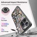 FUNMIKO for iPhone 15 Pro Max Case Wireless Charging & Military-Grade Protection - Cute Floral Design for Women Girls, Non-Slip Matte Cover with Shockproof Corners - Flowers and Leaves