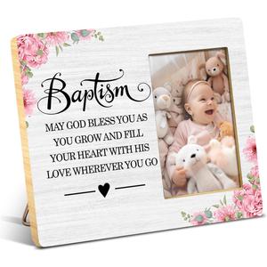 JioJio Chan Baptism Gifts Picture Frame, Christening, Baby Announcement Gifts for Godchildren Boys Girls from Godparents Godfather Godmother, 4x6 Inch Wooden Photo Frame