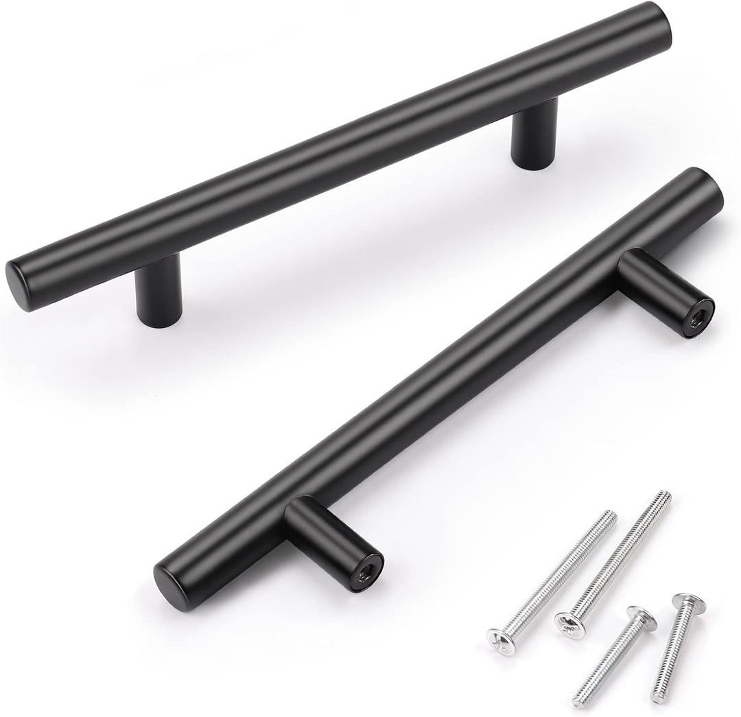 KNOBWELL 14 Pack 4 Inch Matte Black Kitchen Cabinet Handles Cabinet Pulls, Drawer Pulls Dresser Handles Square, Closet Pulls 4" Stainless Steel