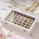 48 Grid Earring Organizer and Storage: Velvet Jewelry Tray with Lid, Jewelry Box for Studs, Earrings, Rings, Necklaces, Dresser & Vanity, Earrings Case for Girls, Women, 13"x8.6"x2.4", Beige