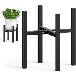 MUDEELA Plant Stand for Indoor and Outdoor: Adjustable Width Fits for 8-12 Inch Pots - Metal Heavy Duty Plant Stand Holder Up to 200lbs, 14.2 Inch Single Tier Planter Stand, Dark Black, 1 Pack (Without Pot)