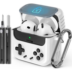 Inesore for Airpods 4 Case with Lock,Compatible with Airpods 4 with Active Noise Cancellation Cases,Classic Cool Funny Game Console Air pods4 Case Cover for Men Boy with Cleaner Kit(White)