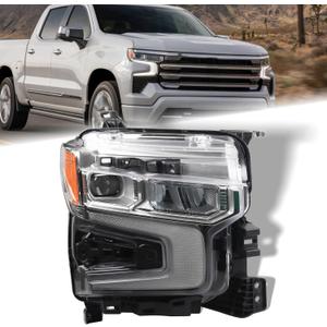 RH Chrome LED DRL Headlight Fit for 2022 2023 2024 Chevy Silverado 1500 LTZ/High Country/RST Model Head Lamp W/Redline Edition Right Passenger Side 87828578