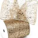 Champagne Gold Glitter Mesh Wired Ribbon 4" X 10 Yards Webbed Champagne Gold Sequin and Glitter Christmas Ribbon for Tree Decoration, Garlands and Swags, Home Decor, Craft Projects