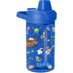 Simple Modern Disney Kids Tritan Plastic Summit Water Bottle | 12 oz BPA-Free Cup with Covered Leak Proof Straw Lid for Boys, Girls, Toddlers | Pixar Mashup on Blue