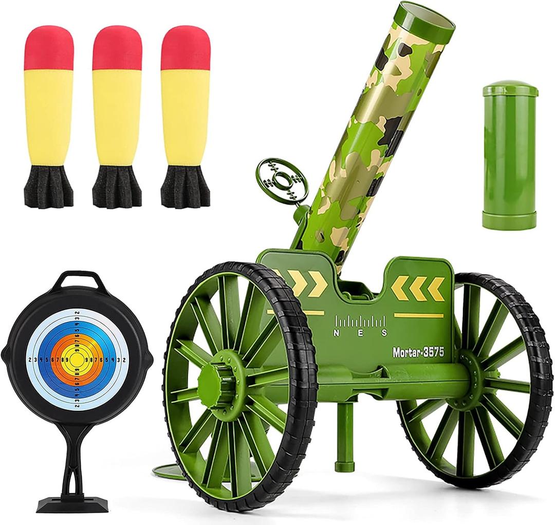 Mortar Launcher Set, Push Tires Military Blaster, Shooting Toy Tactical Chase Rockets Missile Gun Game for Kids Boys Girls and Adults (Green 3 Shells)