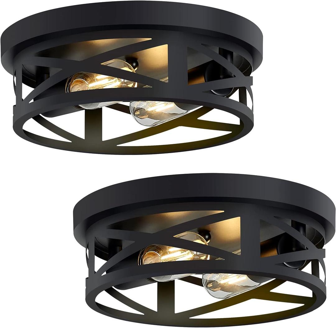 SKEJAO Flush Mount Ceiling Light Fixture,Black 2-Light Hallway Light Fixtures Ceiling,Light Fixtures Ceiling Mount for Farmhouse,Kitchen,Hall,Bedroom,Bathroom (2 Pack) (10.63inch)