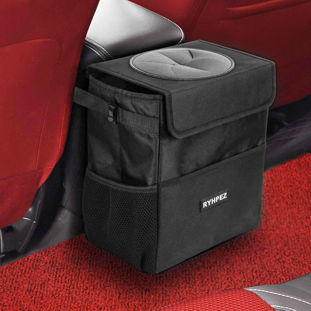Ryhpez Car Trash Can with Lid - Hanging Trash Bin Garbage Can for Car SUV, Leak-Proof Collapsible Automotive Truck Organizer Road Trip Essentials(3.2 Gallon/12L) (XX-Large, Black)