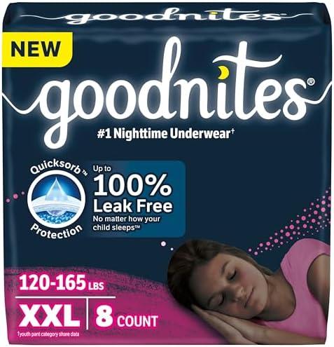 Goodnites Girls' Nighttime Underwear, Size XXL (120-165 lbs), 4 Ct, Packaging May Vary