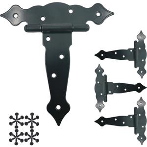 HLMOptimo 6 inch Strap Hinges Shed Door Hinges Heavy Duty T-Strap Hinges Shed Hinges for Wooden Fences Barn Doors Rustproof Decorative Classic Hinge w/Screws (4, 6 inch)
