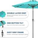9FT Patio Umbrella with Solar Lights,Outdoor Market Umbrella with Tilt and Crank, LED Lighted Table Umbrella for Garden,Deck,Backyard,Pool,Beach (Peacock Blue)