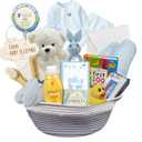 New Baby Boy Gift Basket | Unique Gift Set for a New MOM Light Blue Baby Gift Set. Welcome Baby Care Package All w/Newborn Essentials Bundle for Expecting Moms Baby Shower, After Labor Gift