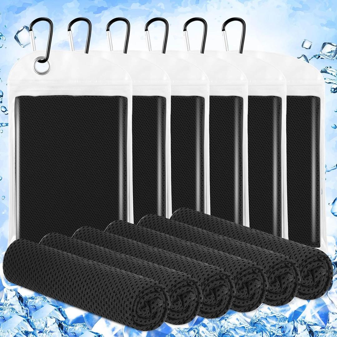 Hosuly 6 Pack Cooling Towels 40" x 12" Sport Towels, Cooling Rag for Neck and Face Ice Breathable Chilly Portable Neck Wraps for Yoga(Black)