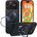 for iPhone 16 Pro Max Case: 360 Spin Magnetic Stand, Camera Protection (Compatible with MagSafe) [16FT Military Protection] Shockproof Matte Translucent Phone Cover for iPhone 16 Pro Max 6.9", Black