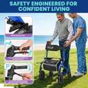 PLANET WALK Foldable Rollator Walker: 10" & 8" All-Terrain Wheels, 300lb Capacity, Treaded Rubber Tires, Breathable Seat & Backrest, Lightweight Mobility Aid for Seniors, Blue