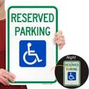 SmartSign (Pack of 4) 18 x 12 inch Federal Handicap Reserved Parking Sign, 120 mil Aluminum Composite (ACM), Engineer Grade Reflective Material, Blue/Green on White, Made in USA