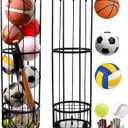 Upgrated Ball Storage Rack with Small Bottom Ball Holder, 3 Adjustable Elastic Cords Sports Equipment Organizer, Wall-Mounted Basketball Rack for Indoor,Outdoor,Home,Garage (3 Layer with open top, Black)