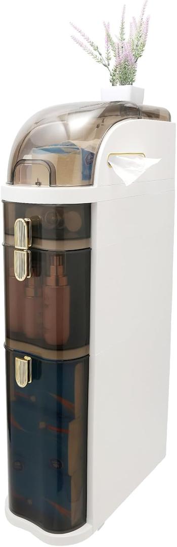 Bathroom Floor Cabinet, Narrow Bathroom Storage Cabinet, Mobile and No Installation Required, Perfect for Small Space Laundry Rooms, Toilet Areas and Living Room Gaps (3-Tiers)