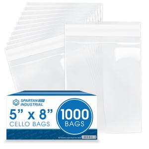 Spartan Industrial - 5" X 8" (1000 Count) Crystal Clear Resealable Cello Poly Bags for Jewelry, Treats, Party Favors - Self Seal
