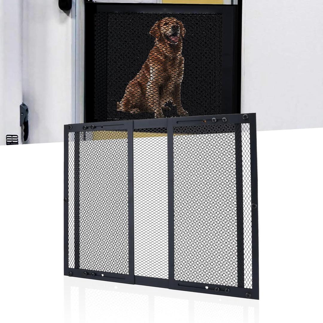 RV Entry Screen Door Protector Grille for Dogs, Adjustable RV Screen Door Guard 20Inch High - Fits Door Widths 22" - 31.5", RV Door Camper Screen Door Grill, Black-20Inch High