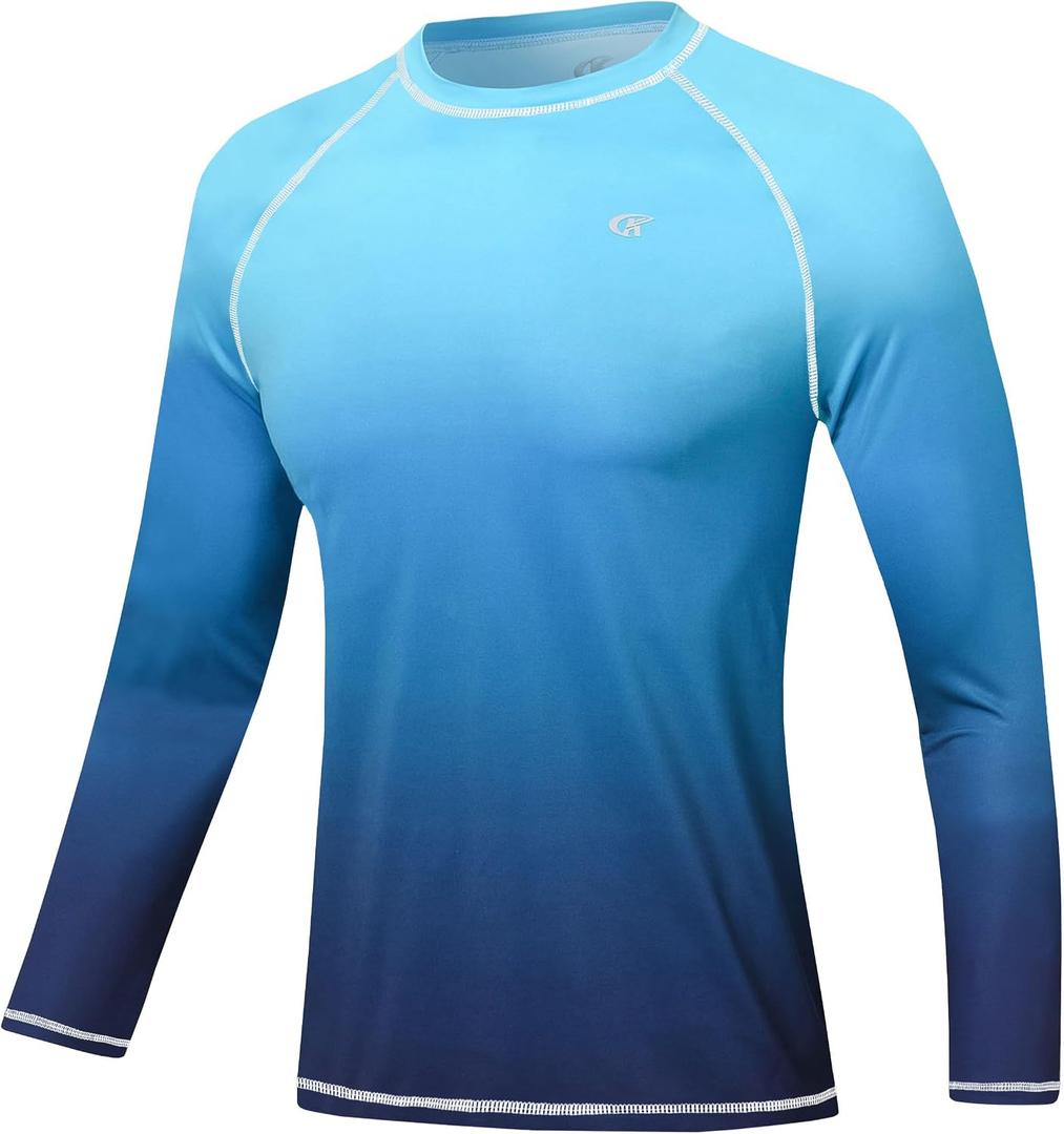 Satankud Men's Long Sleeve Swim Shirts Rashguard UPF 50+ UV Sun Protection Shirt Athletic Workout Running Hiking T-Shirt Swimwear (Blue Gradient, X-Large)