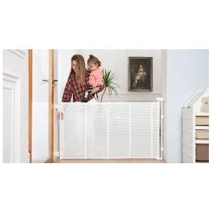 Reinforced Retractable Baby Gate for Stairs with Support Rods, 33" Tall, Extends up to 55" Wide, Mesh Gate Banister Baby Gate for Doorways, Indoor Outdoor Pet Gate for Stairs Hallways (White)