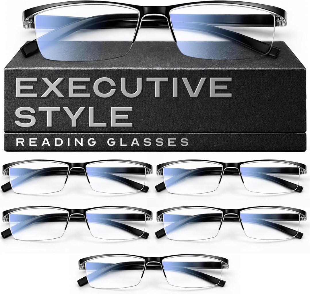 Gaoye 6 Pack 2.75 Executive Style Reading Glasses Men - Durable Readers with Blue Light Filtering- Comfortable Fit with TR90 Frames (Black)