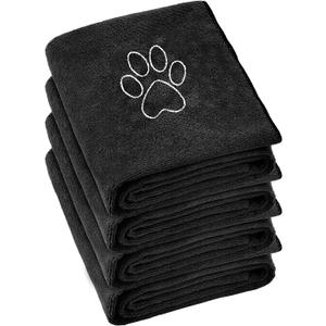 Chumia 4 Pack Dog Towels for Drying Large Microfiber Grooming Tools Absorbent Soft Bath Supplies with Embroidered Paw for Small Medium Pet Products(16 x 32 Inch,Black)