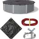 Blue Wave Rugged Mesh 28 ft 8-Year Above Ground Pool Cover for Winter – Fine Mesh Debris Barrier – 4 ft Overlap, Reinforced Grommets, Vinyl-Coated Cable, Metal Winch – Black Finish - BWC610