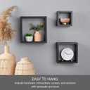 MELANNCO Floating Wall Square Cube Shelves for Bedroom, Living Room, Bathroom, Kitchen - Wood, Set of 3, Black
