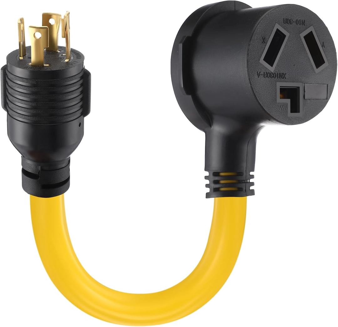 Generator to Dryer Adapter Cord NEMA L14-30P to 10-30R 30 Amp, ETL Listed, 4 Prong Locking Generator Male to 3 Prong Dryer Female for EV, 10 AWG STW, 1FT