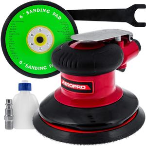 TCP Global Professional Heavy Duty 6" Dual-Action Random Orbit Air Palm Sander with Both PSA and Hook & Loop Backing Pads - Orbital Pneumatic Sanding Disc Sander - Automotive Body Shop, Woodworking