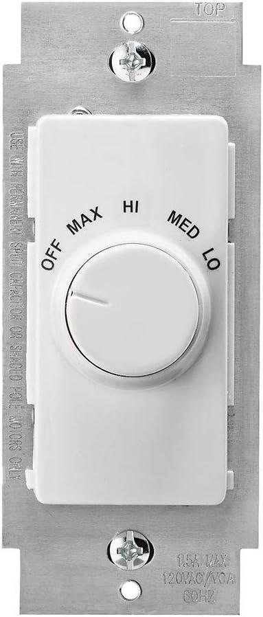 Leviton IllumaTech 1.5A Quiet Step Rotary Fan Speed Control, Single Pole, RTF01-10Z, White/Ivory/Light Almond