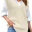 Arach&Cloz Womens Sweater Vest 2024 Fall Winter Knitted V Neck Oversized Casual Cap Sleeve Pullover Tank Tops (Beige, M)