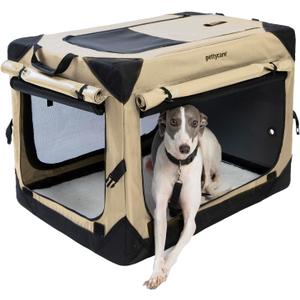Pettycare 30 Inch Collapsible Dog Crate with Curtains Travel Dog Crate for Airflow and Calm Soft Pet Kennel with Portable Bag and More Chew Proof Mesh Indoor & Outdoor Beige 4 Door Curtains, SIZE: 42*28*32"