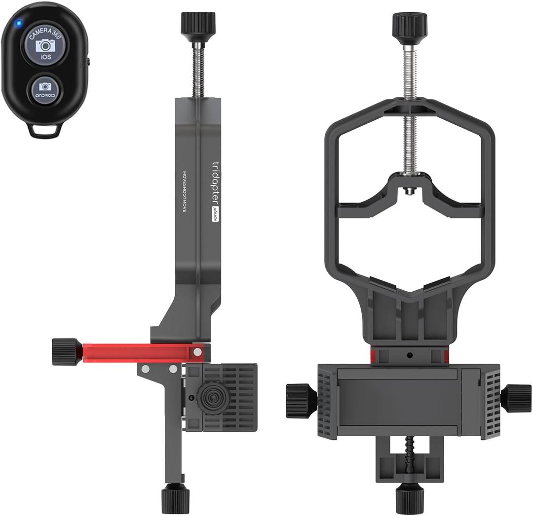 3-Axis Lightweight & Universal Digiscoping Adapter | Adjustable Phone Holder Mount for Telescopes, Spotting Scopes, Binoculars, Monocular, Micros w/Bluetooth Shutter | Fits Most Cell Phone for Travel 3-Axis Lightweight & Universal Digiscoping Adapter | Adjustable Phone Holder Mount for Telescopes, Spotting Scopes, Binoculars, Monocular, Micros w/Bluetooth Shutter | Fits Most Cell Phone for Travel
