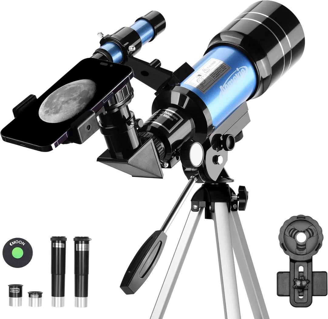 AOMEKIE Telescopes for Kids 2 Eyepieces 150X Telescopes for Astronomy Beginners Adults with Smartphone Adapter Moon Filter 3X Barlow 70mm Travel Telescope Astronomy for Kids 70X300